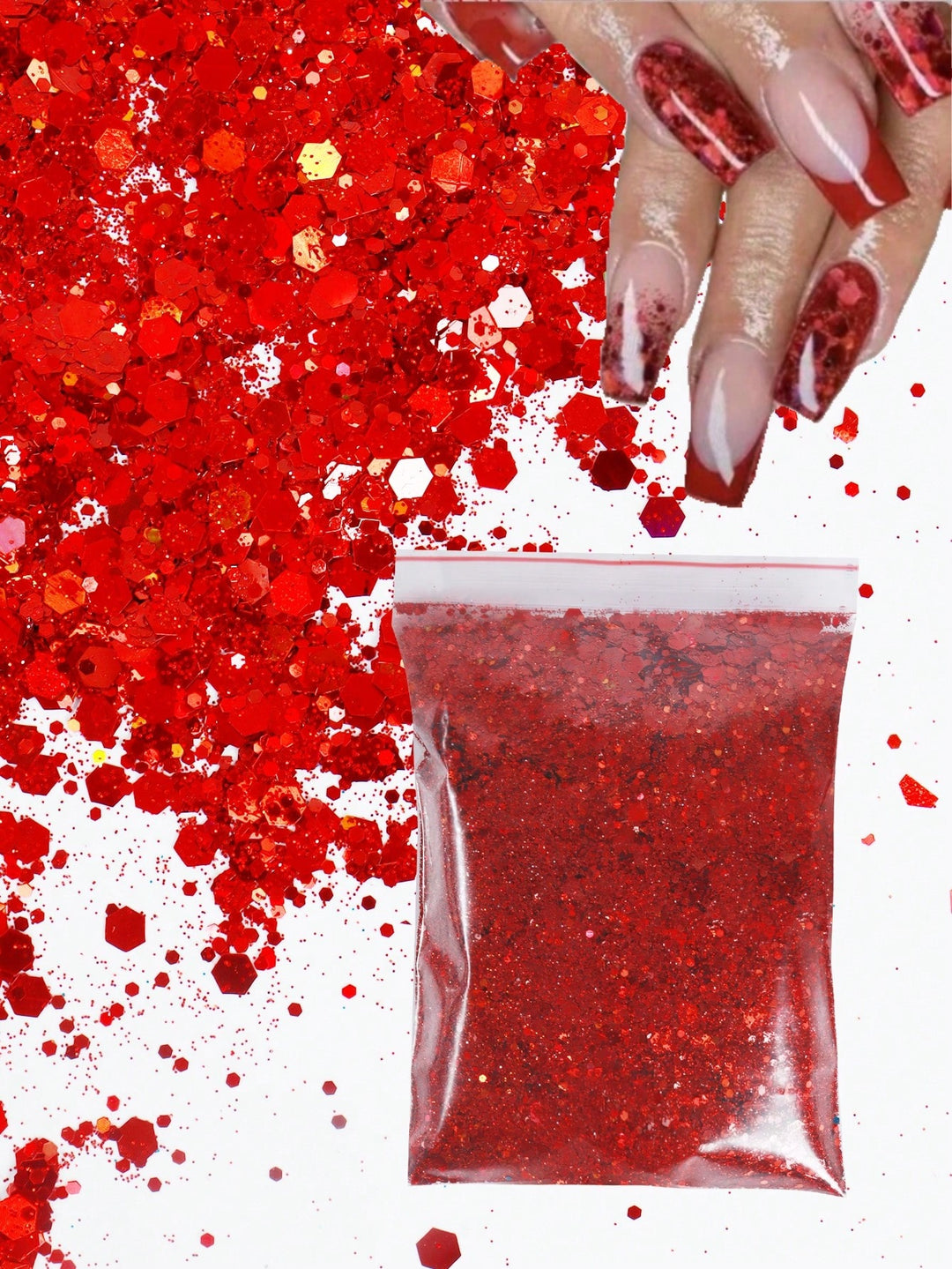 Pudră glitter pentru unghii SHEIN, roșu