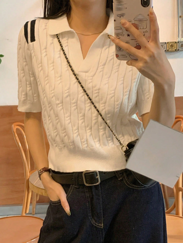 Pulover cu guler tip polo SHEIN