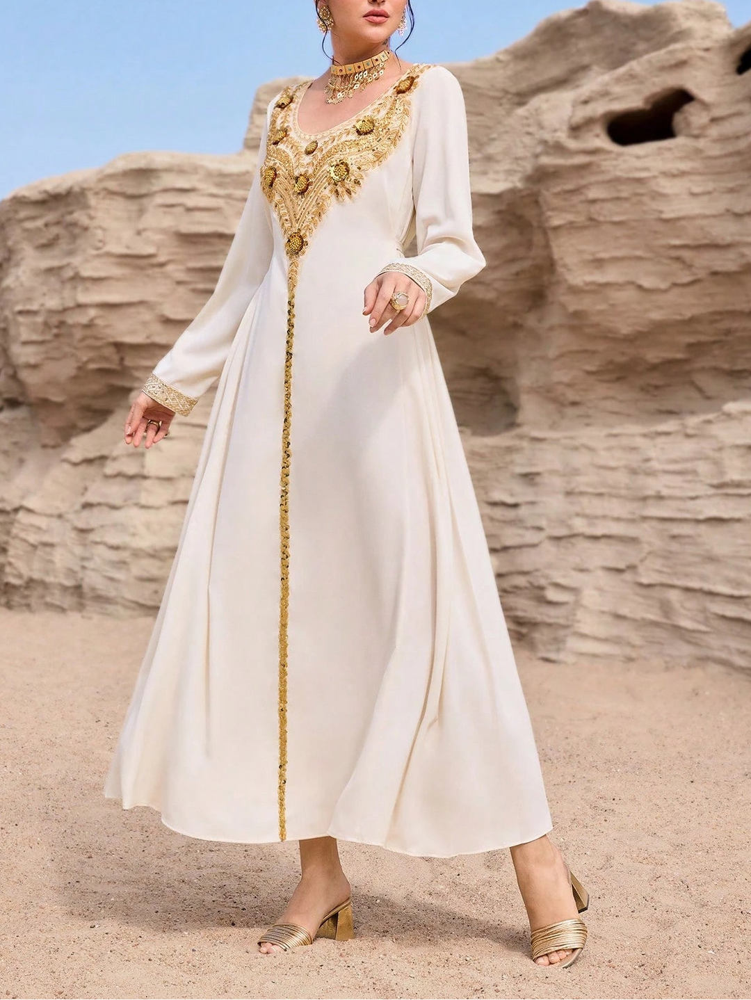 Rochie maxi Shein, crem