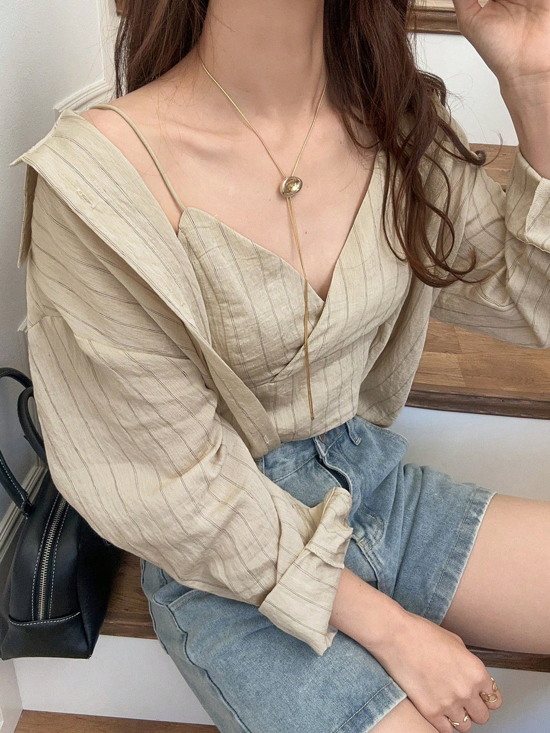 Set cămașă și top Shein, bej