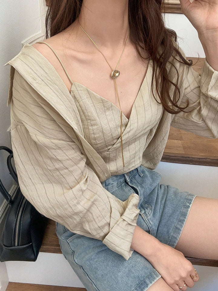 Set cămașă și top Shein, bej