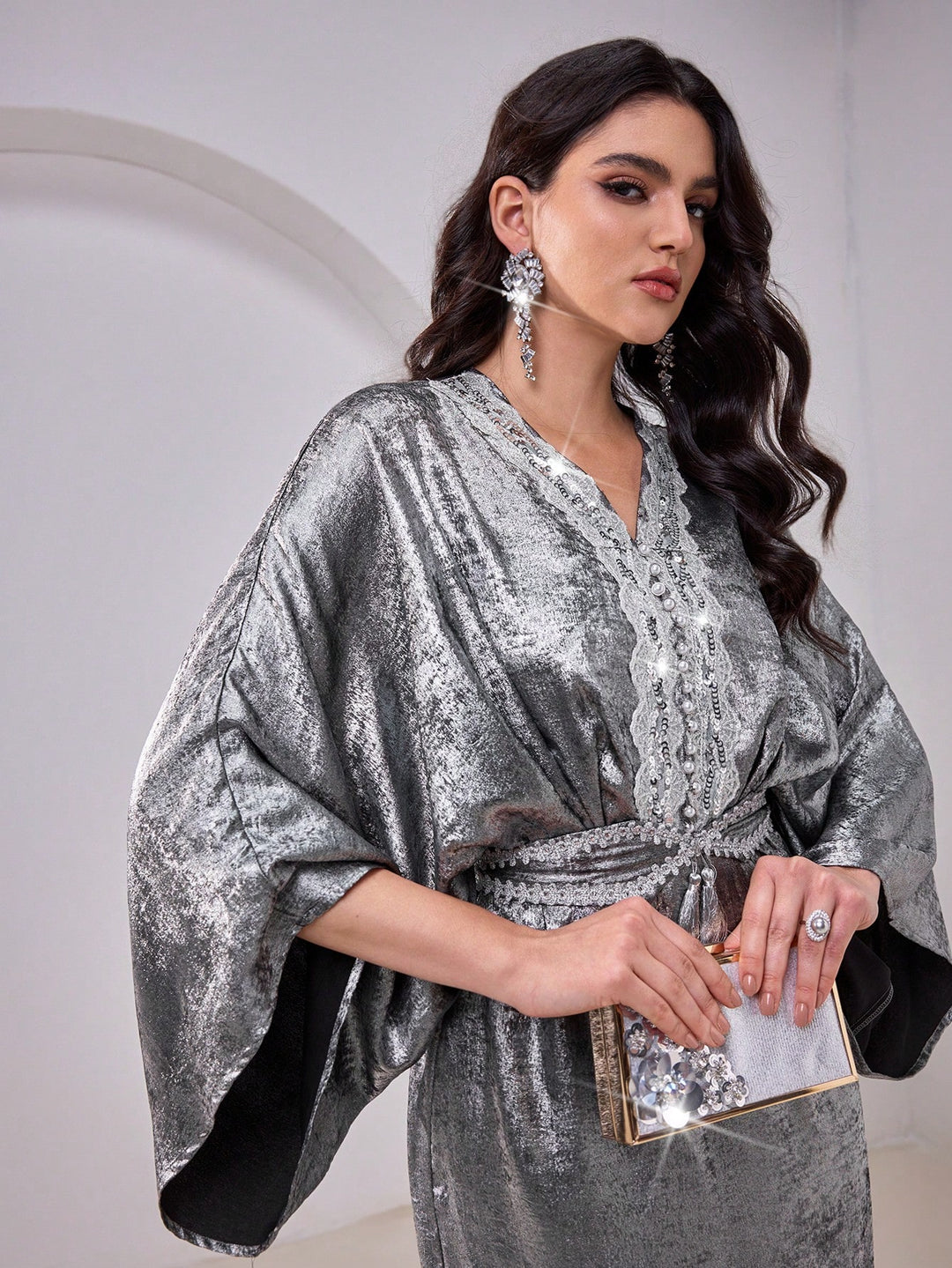 Set caftan și jalabiya SHEIN, gri