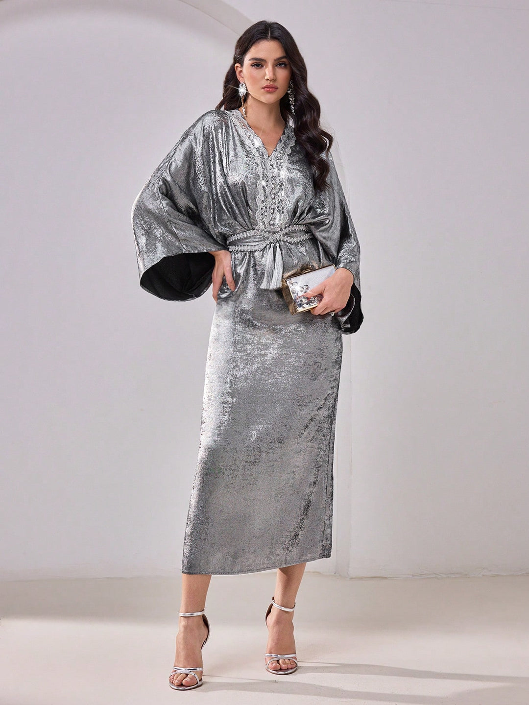 Set caftan și jalabiya SHEIN, gri