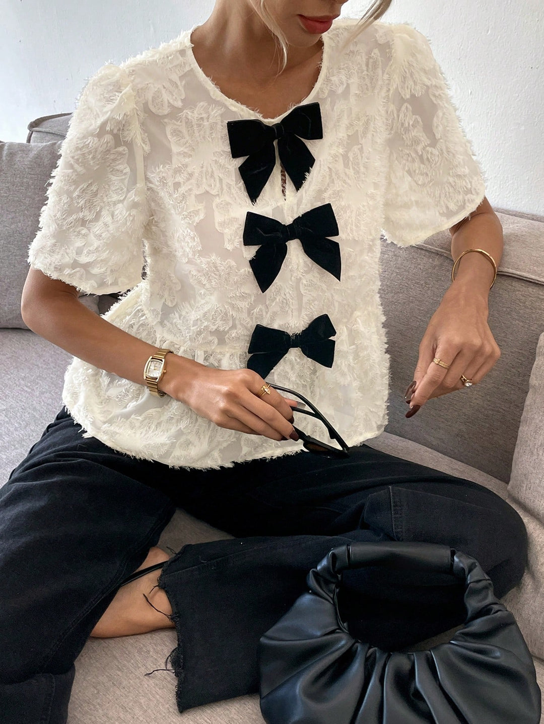 Bluza cu volane SHEIN, portocaliu