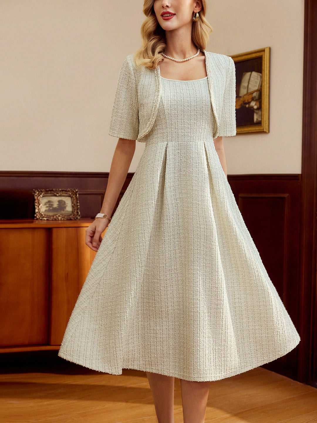Set rochie și bolerou SHEIN, crem