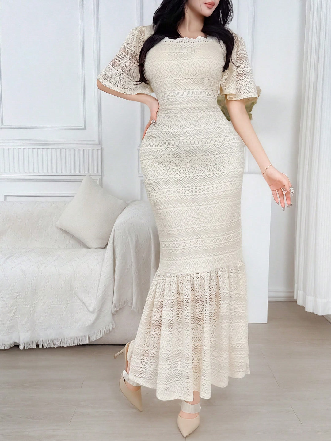 Shein maxi ruha, krém