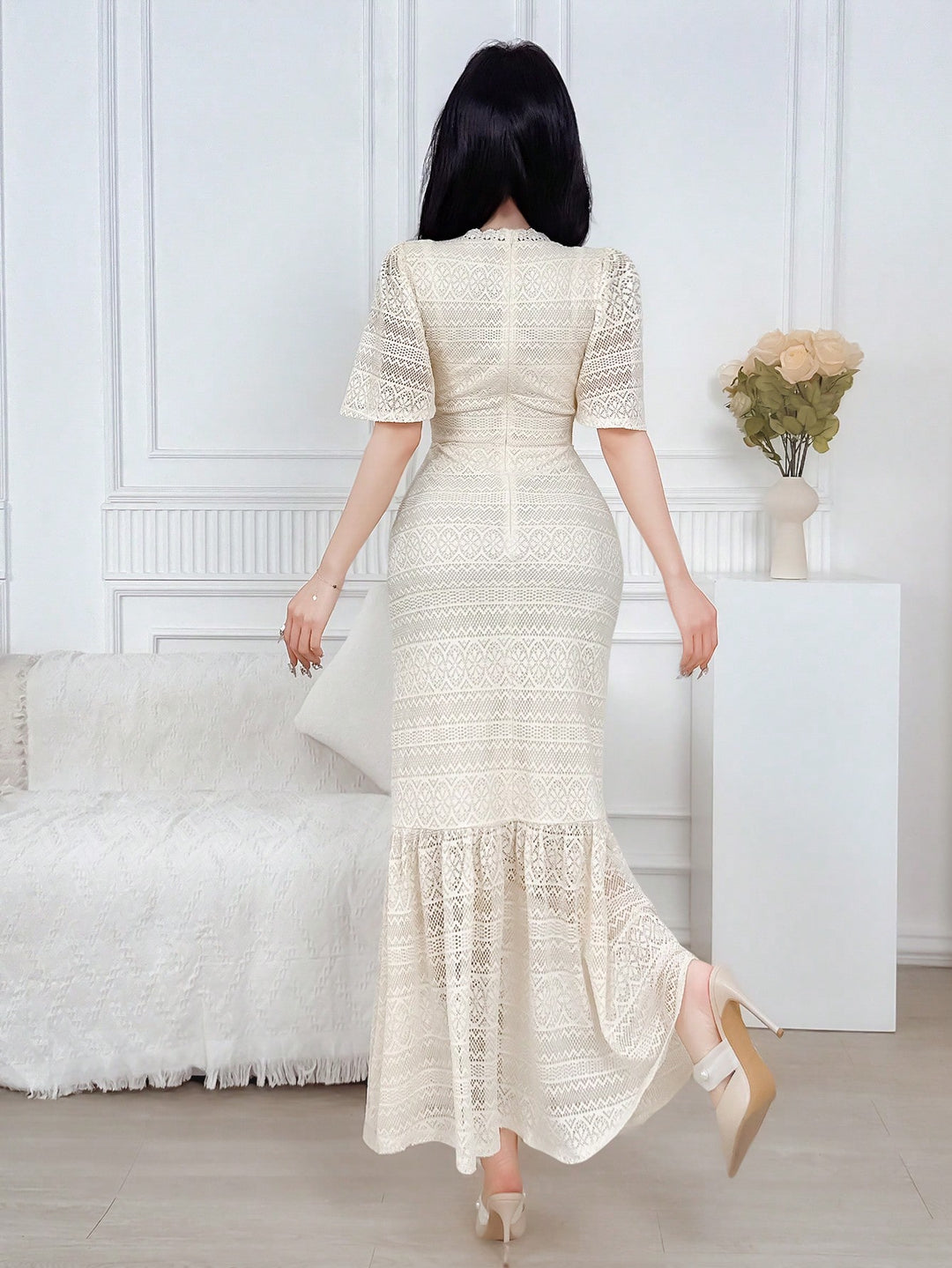 Shein maxi ruha, krém