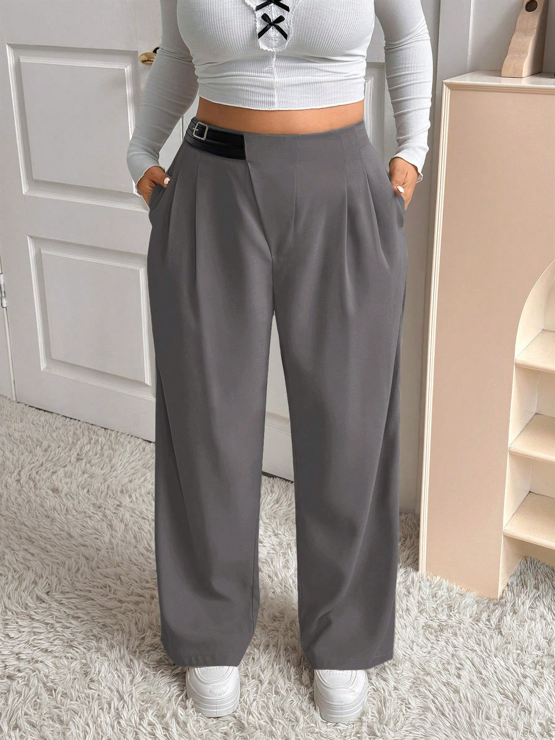 Pantalon de costum SHEIN, gri