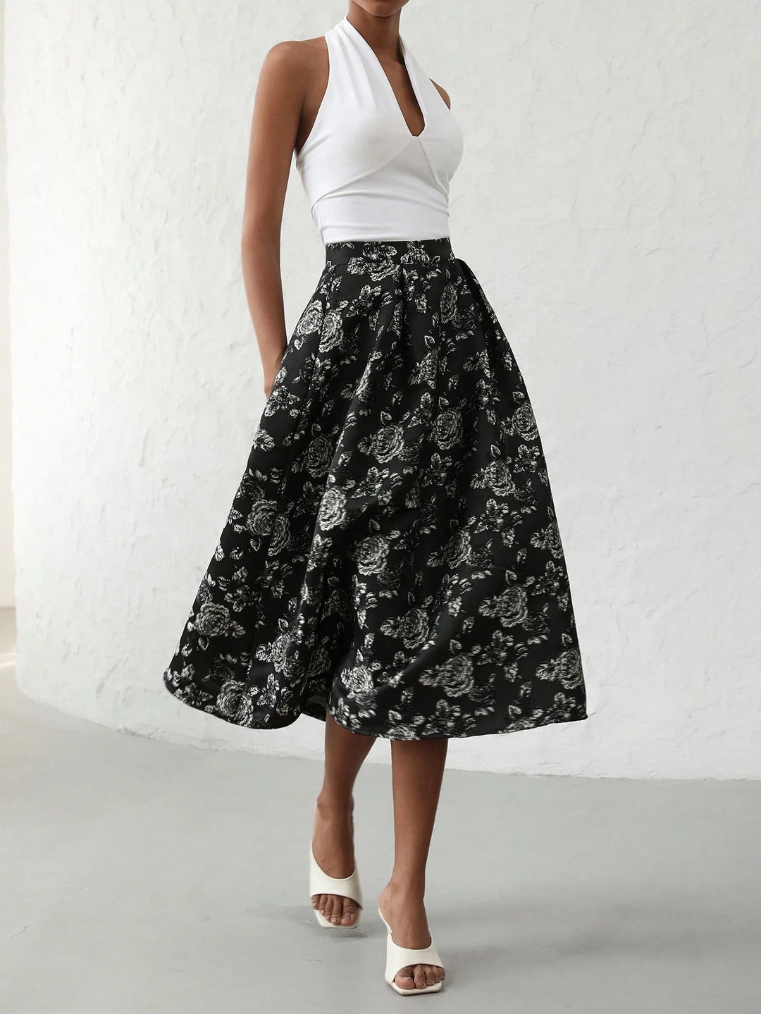Fusta midi Shein, mix culori