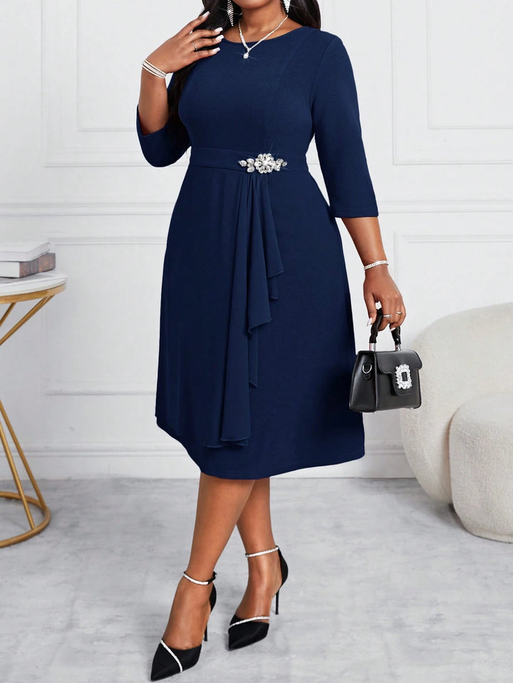 Shein Curve+ kék midiruha