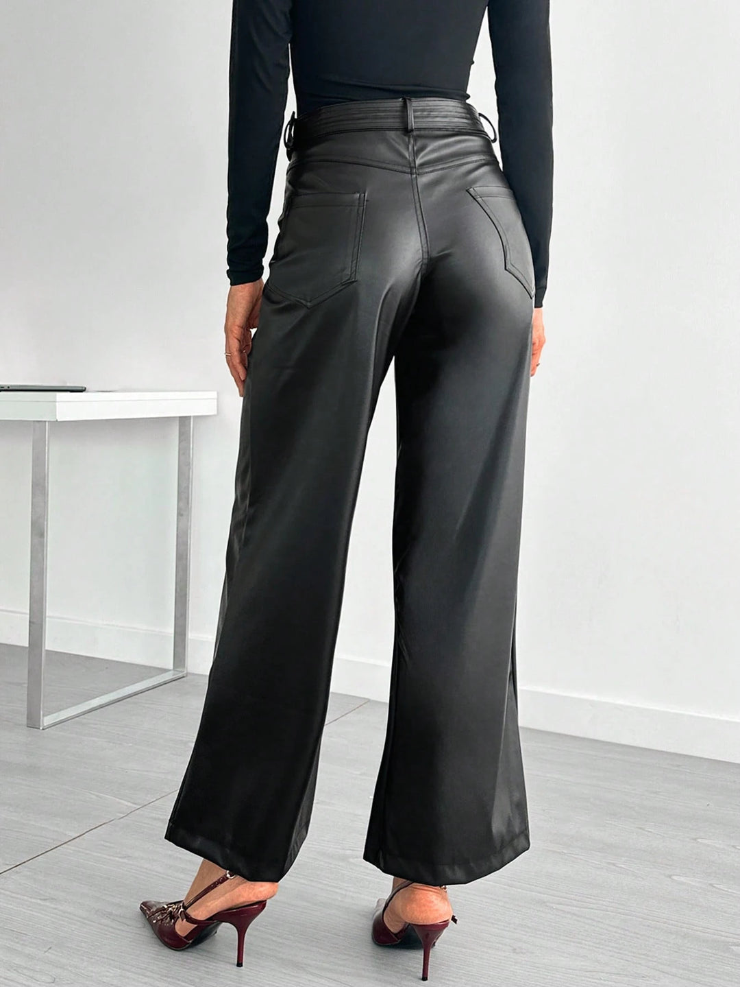 Pantaloni imitație piele Shein, negru