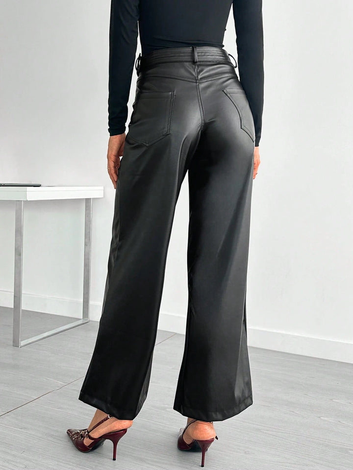 Pantaloni imitație piele Shein, negru