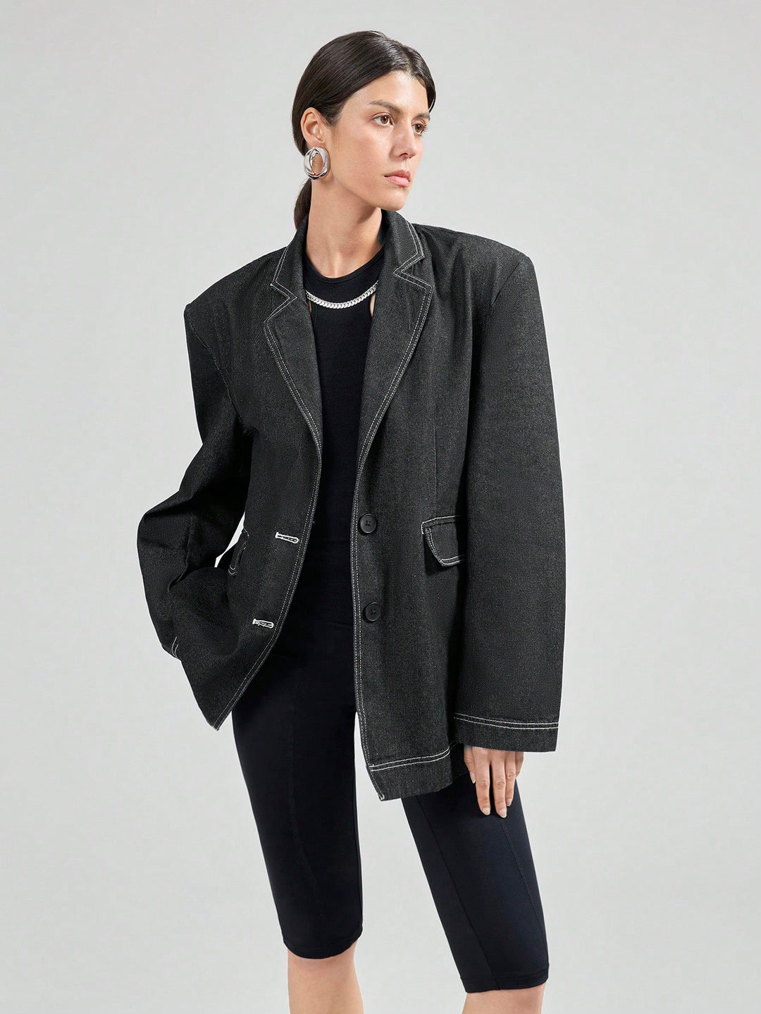 Jachetă denim casual SHEIN, albastru