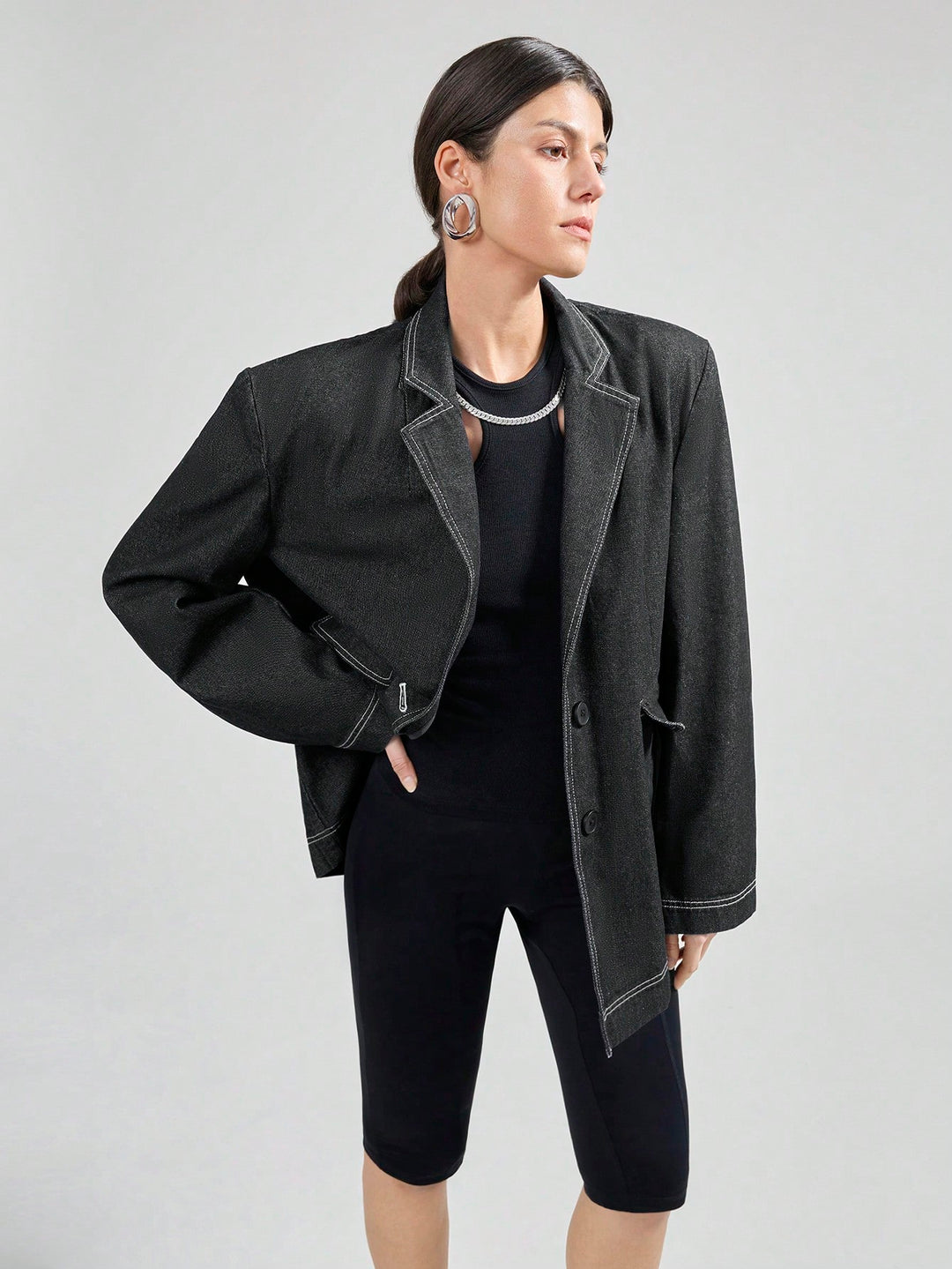 Jachetă denim casual SHEIN, albastru