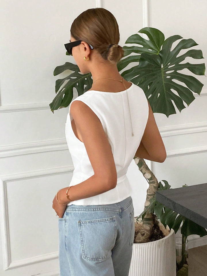 SHEIN ujjatlan blúz, fehér