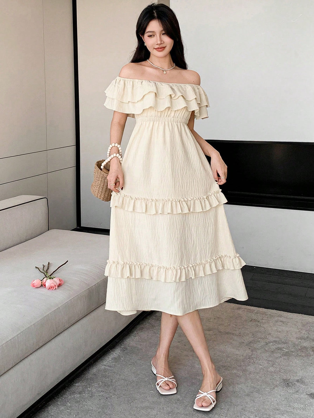Rochie midi SHEIN, crem