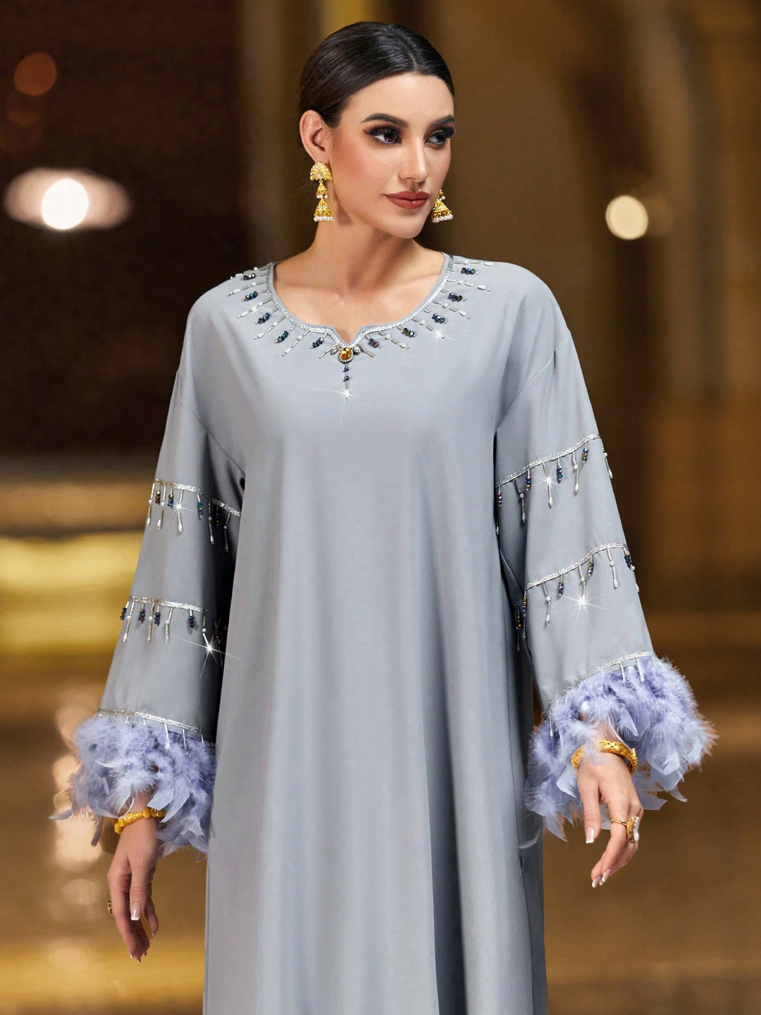 Set caftan și jalabiya SHEIN, gri