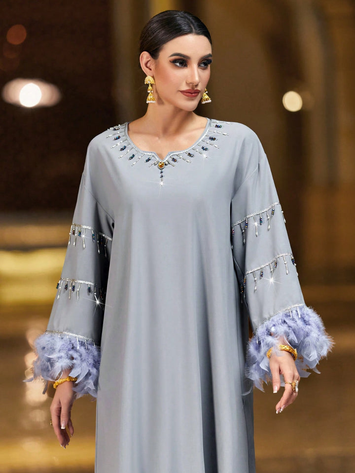 Set caftan și jalabiya SHEIN, gri