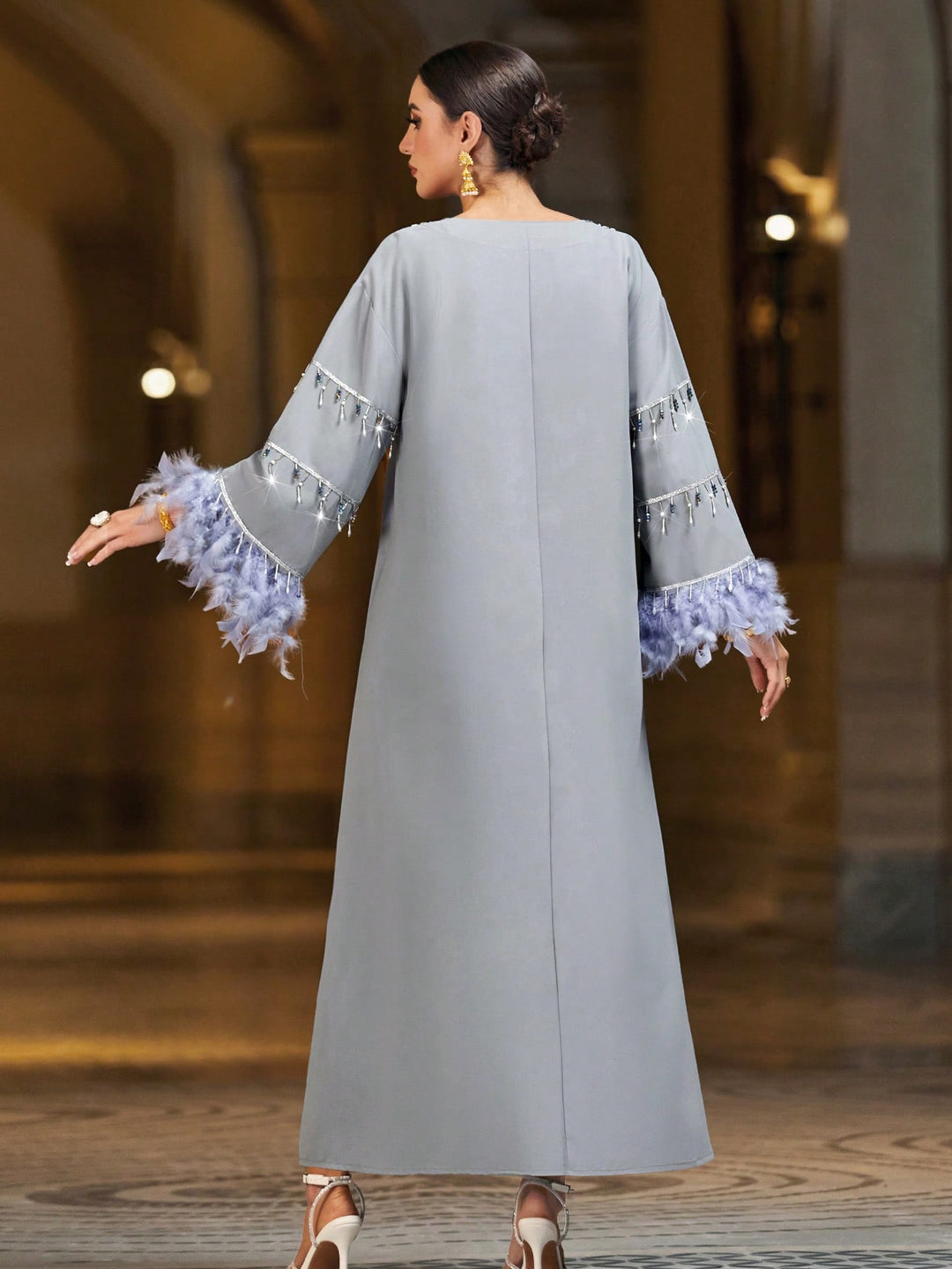 Set caftan și jalabiya SHEIN, gri