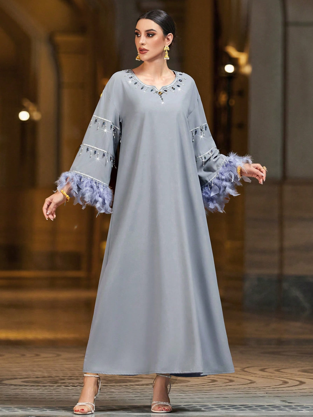Set caftan și jalabiya SHEIN, gri
