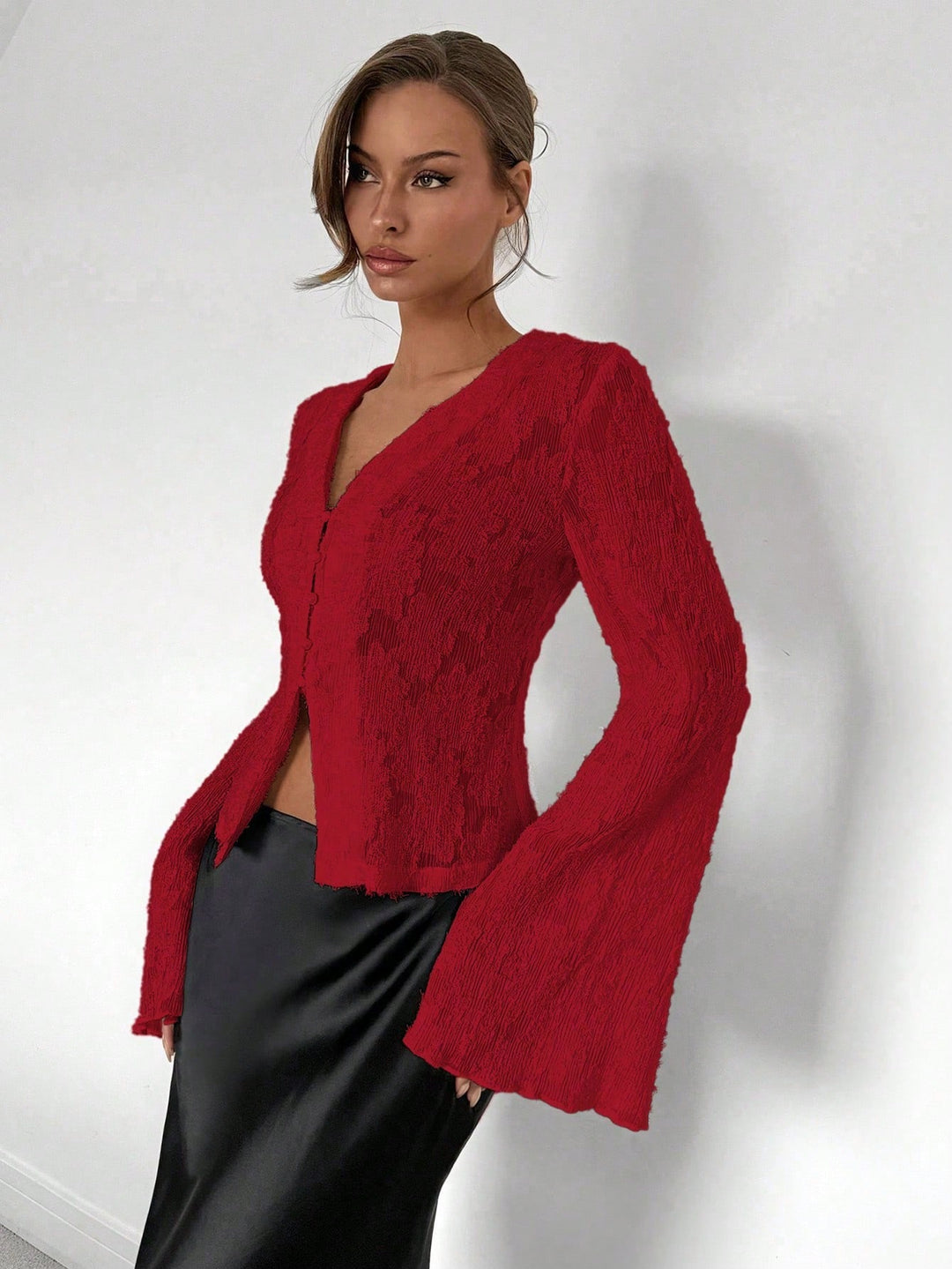 Bluza dantelată SHEIN, roșu