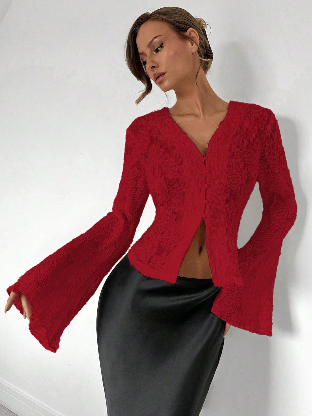 Bluza dantelată SHEIN, roșu