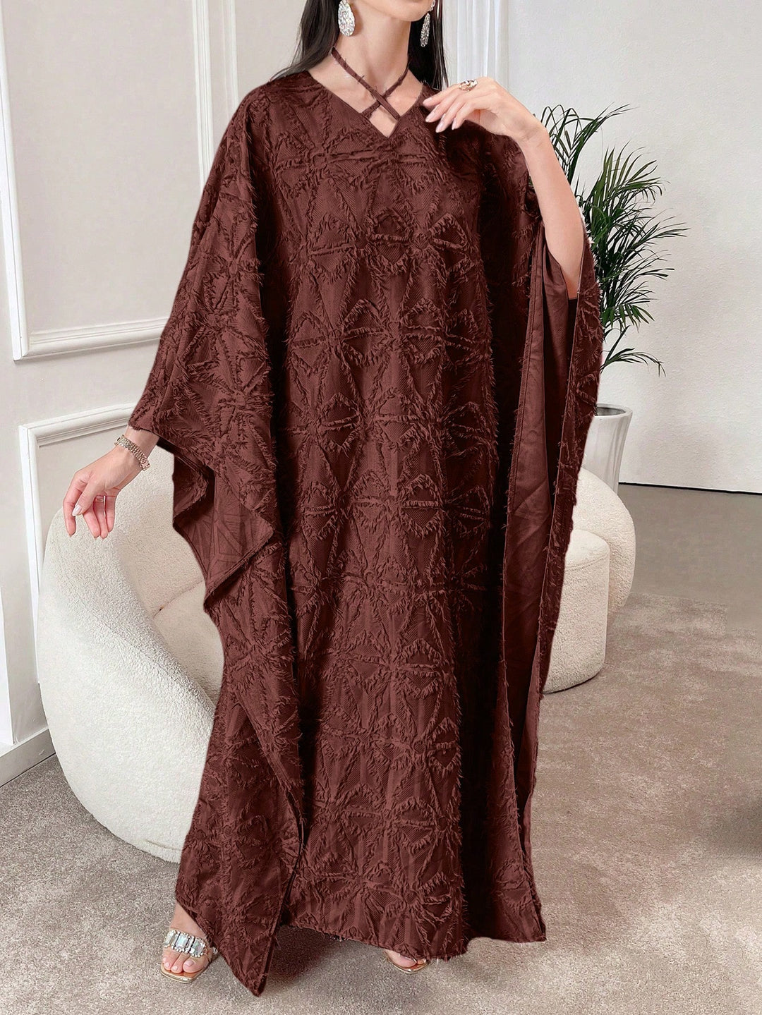 Set caftan și jalabiya SHEIN, maro