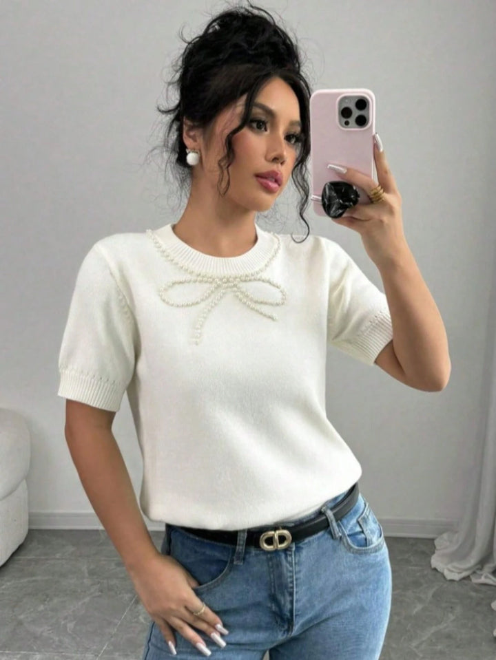 Pulover cu mânecă scurtă SHEIN, alb