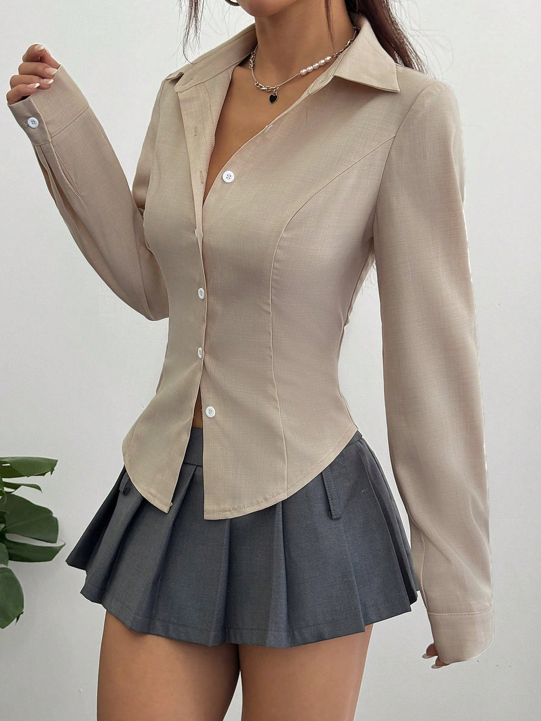 Cămașă casual SHEIN, kaki