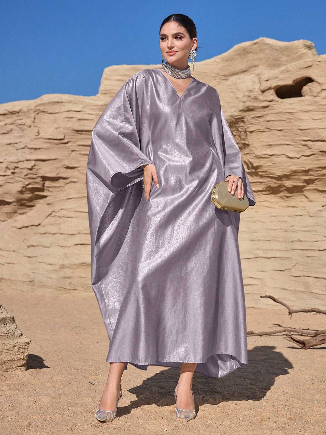 Set caftan și jalabiya SHEIN, mov