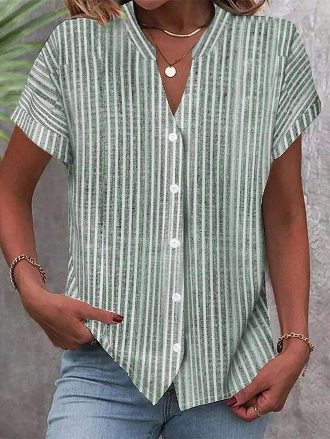 Cămașă casual dungi SHEIN, verde