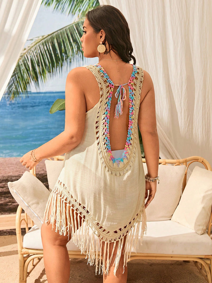 Shein Curve+ bézs miniruhás strandruha