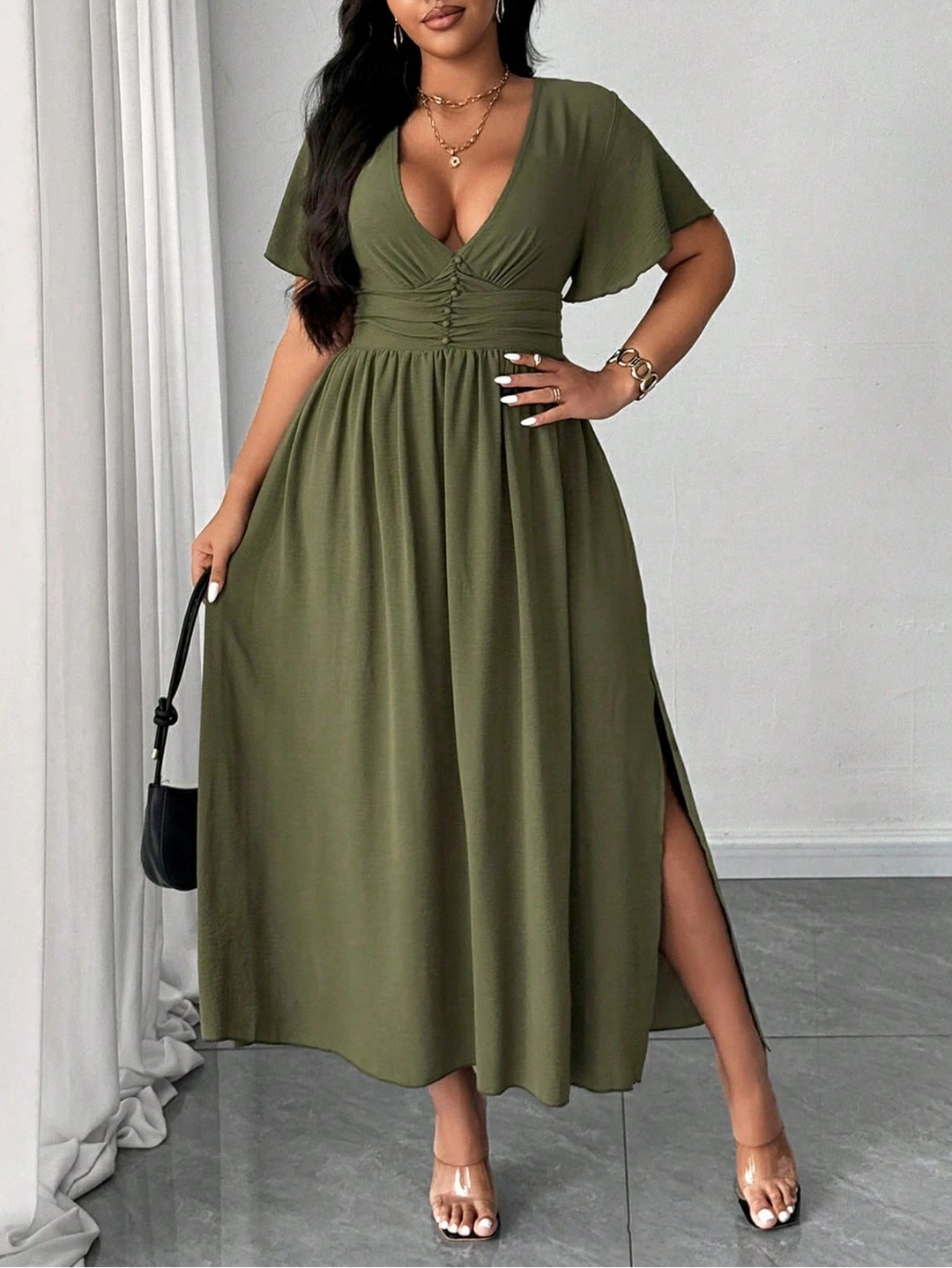 Rochie midi Shein Curve+, verde