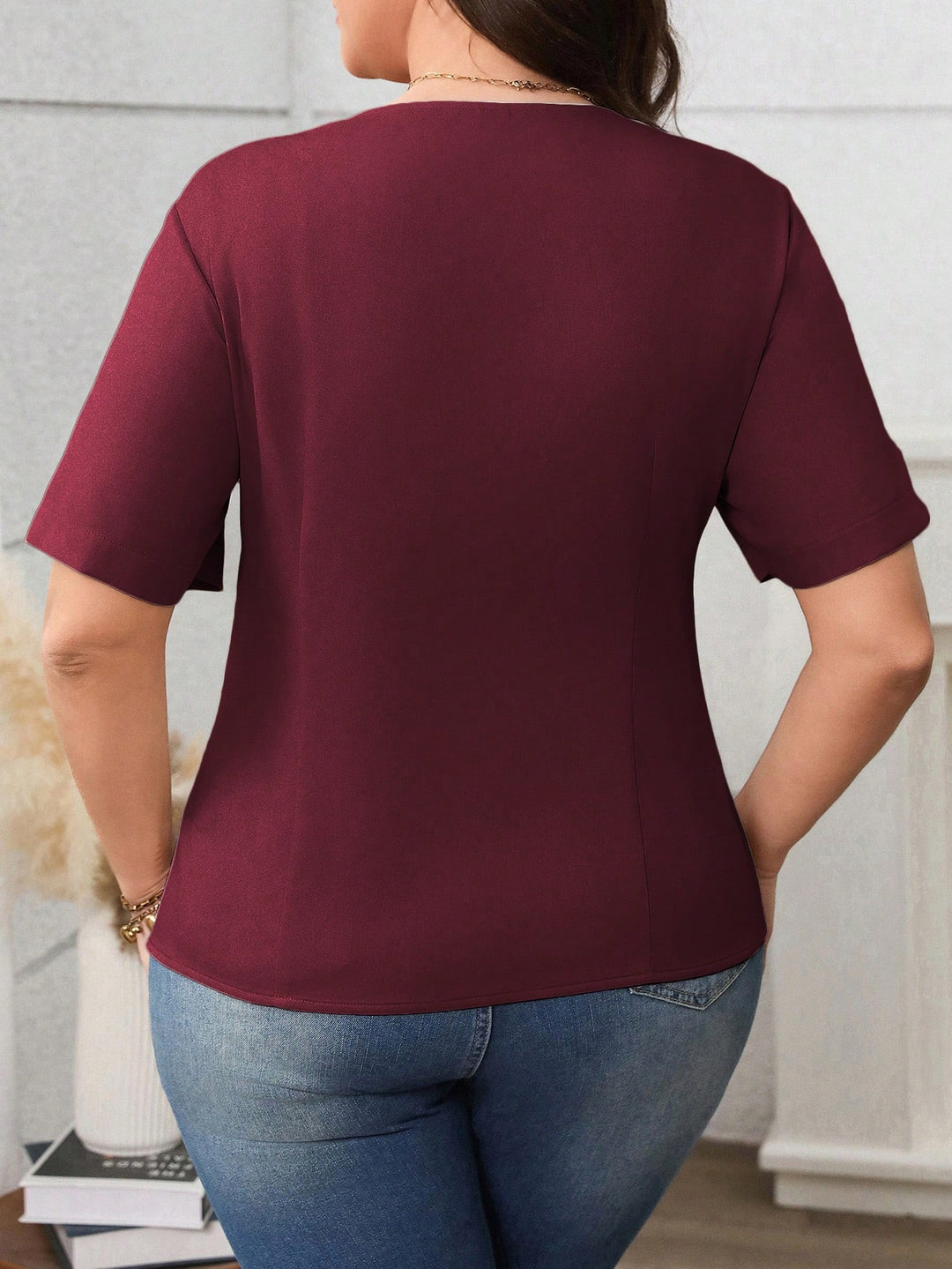 Cămașă cu mâneca scurtă SHEIN, vișiniu