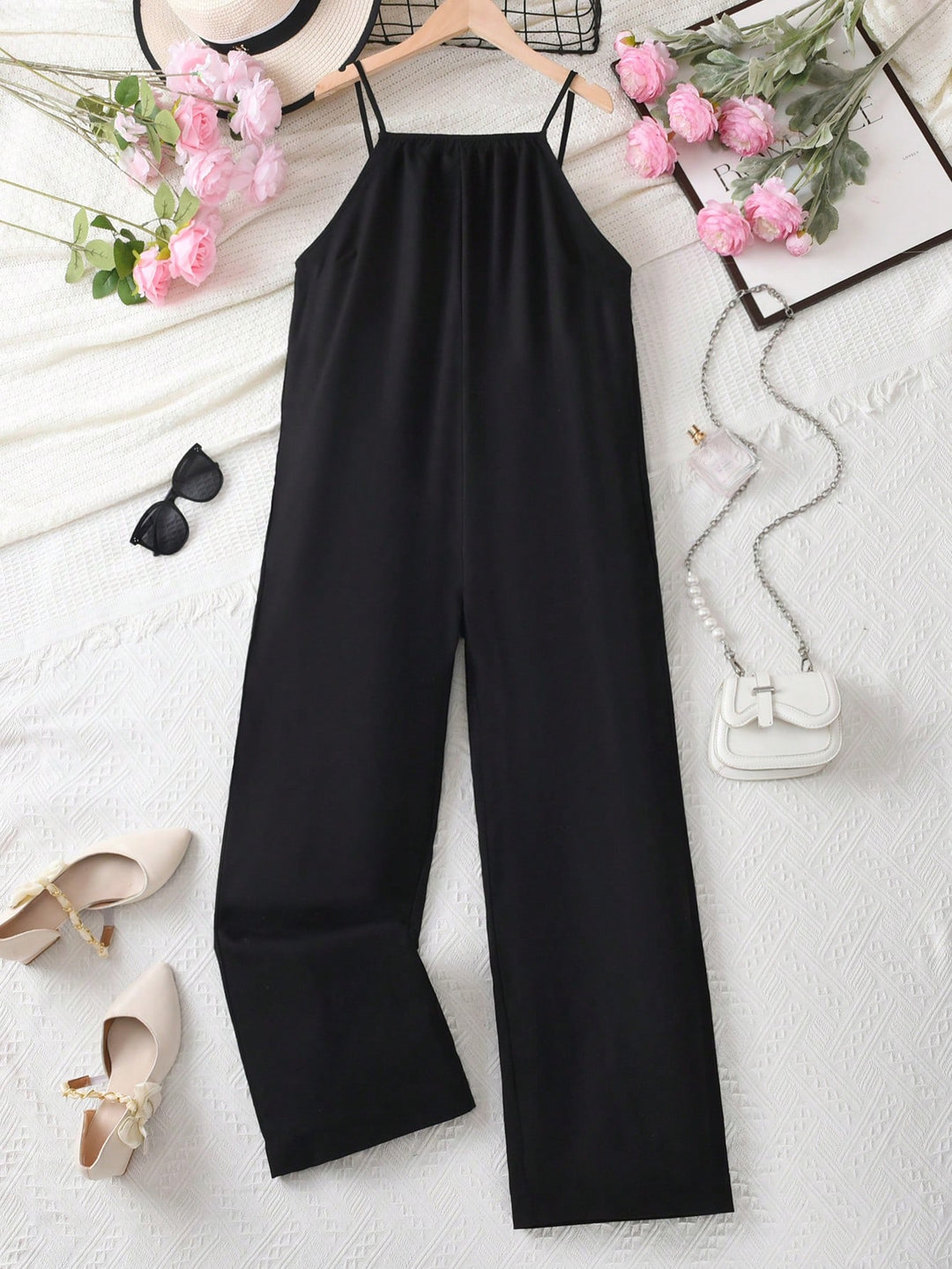 Salopetă cu pantalon larg SHEIN, negru