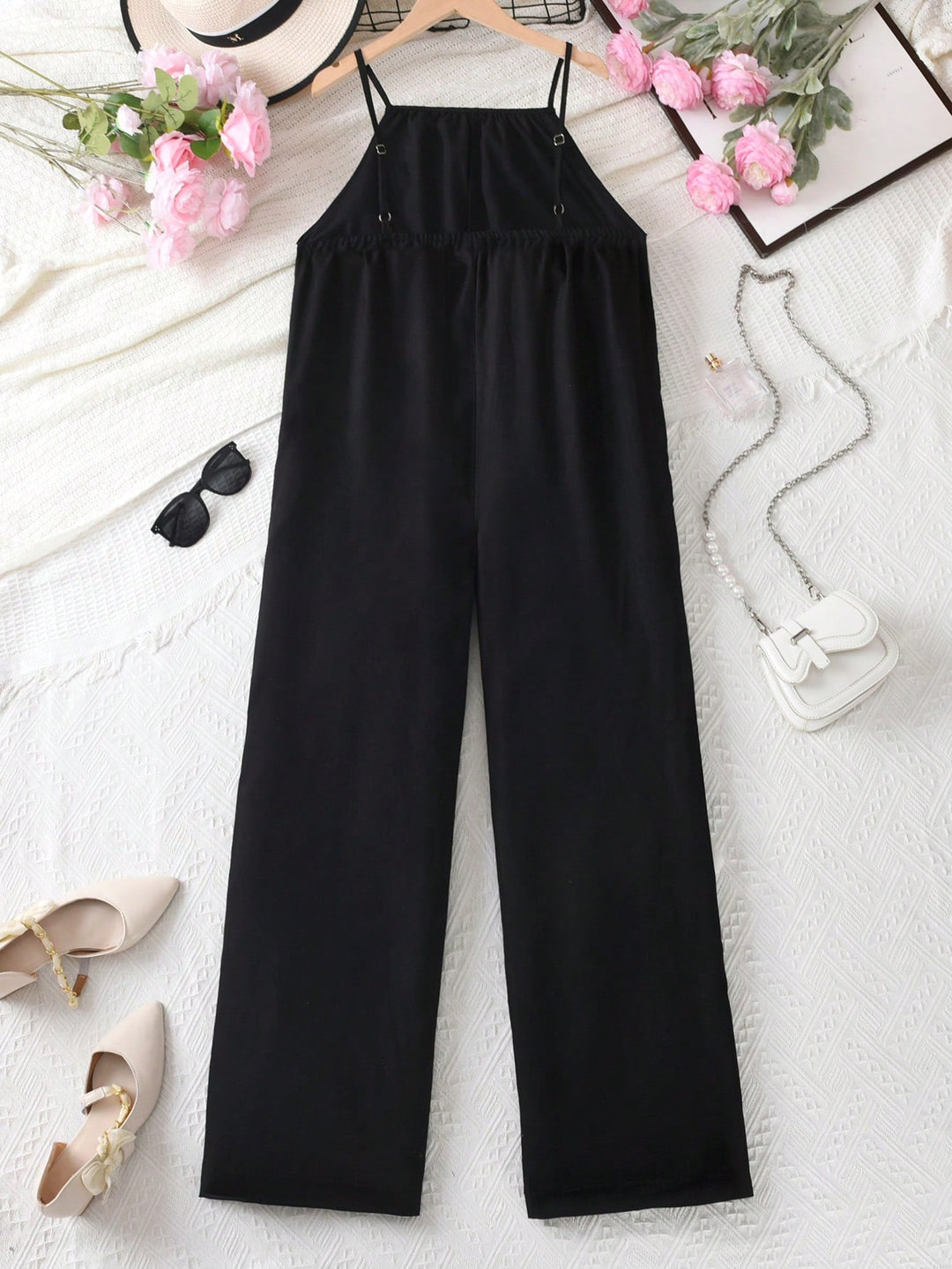 Salopetă cu pantalon larg SHEIN, negru