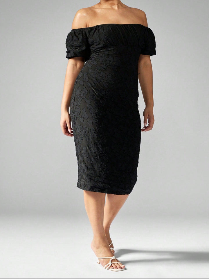 Shein Curve+ fekete midi ruha
