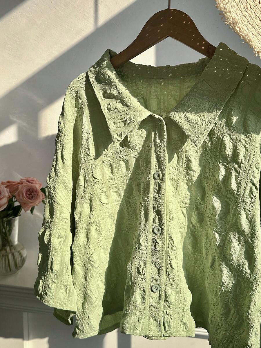 Cămașă cu mânecă scurtă SHEIN, verde