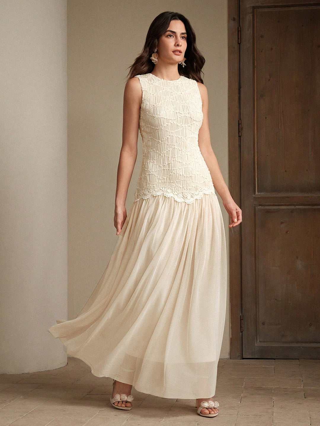 Rochie maxi SHEIN, crem