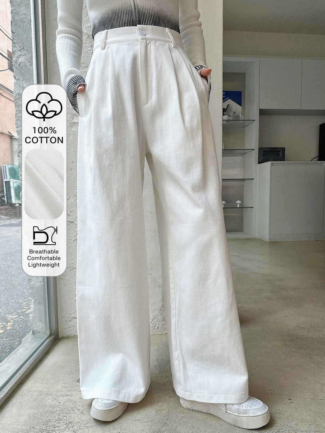 Pantaloni SHEIN, alb