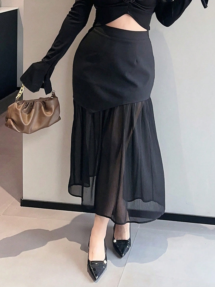Shein Curve+ maxi szoknya, fekete