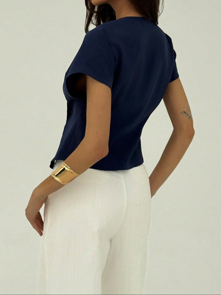 Cămașă cu mânecă scurtă SHEIN, albastru