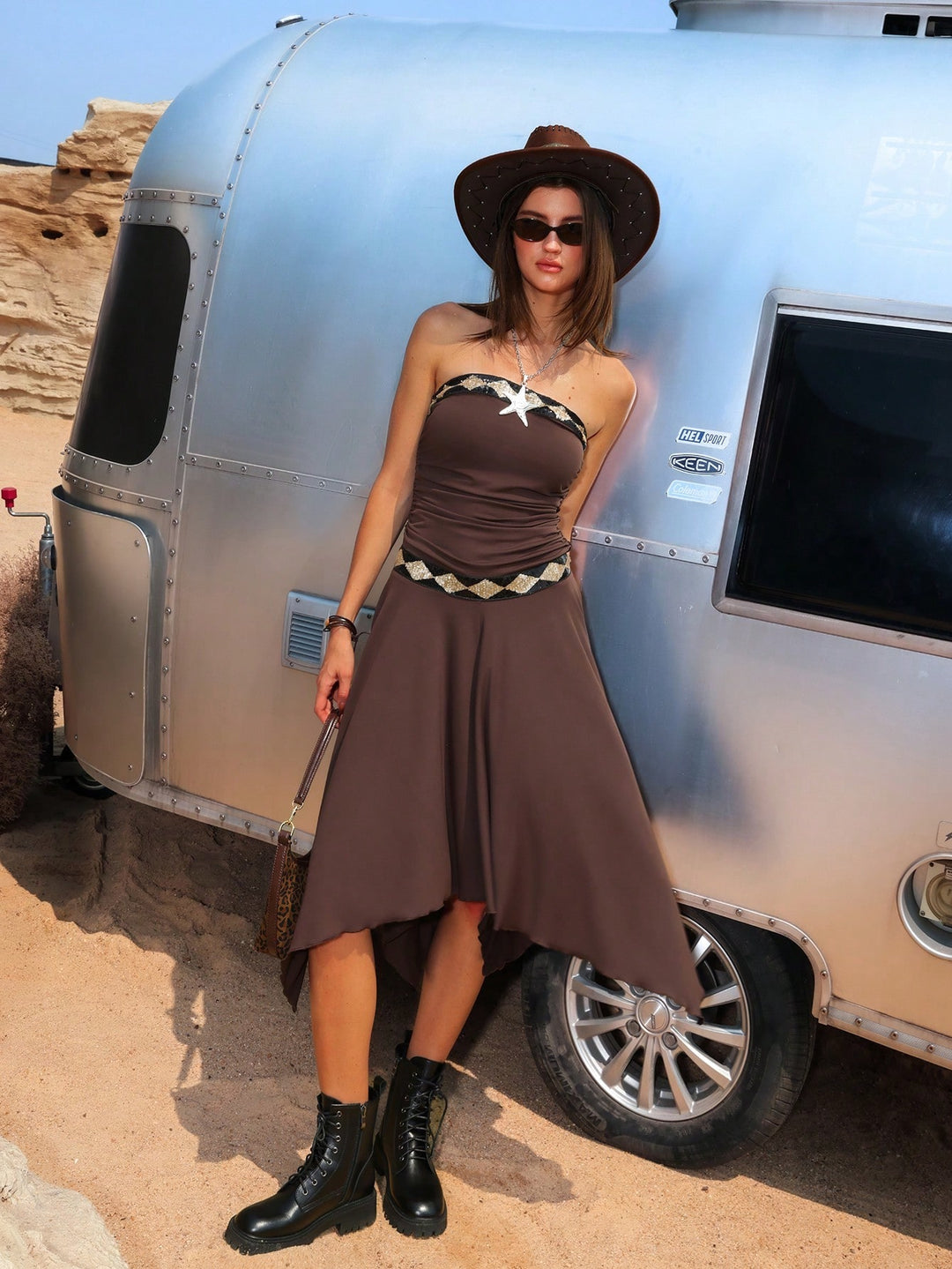 Rochie midi SHEIN, maro
