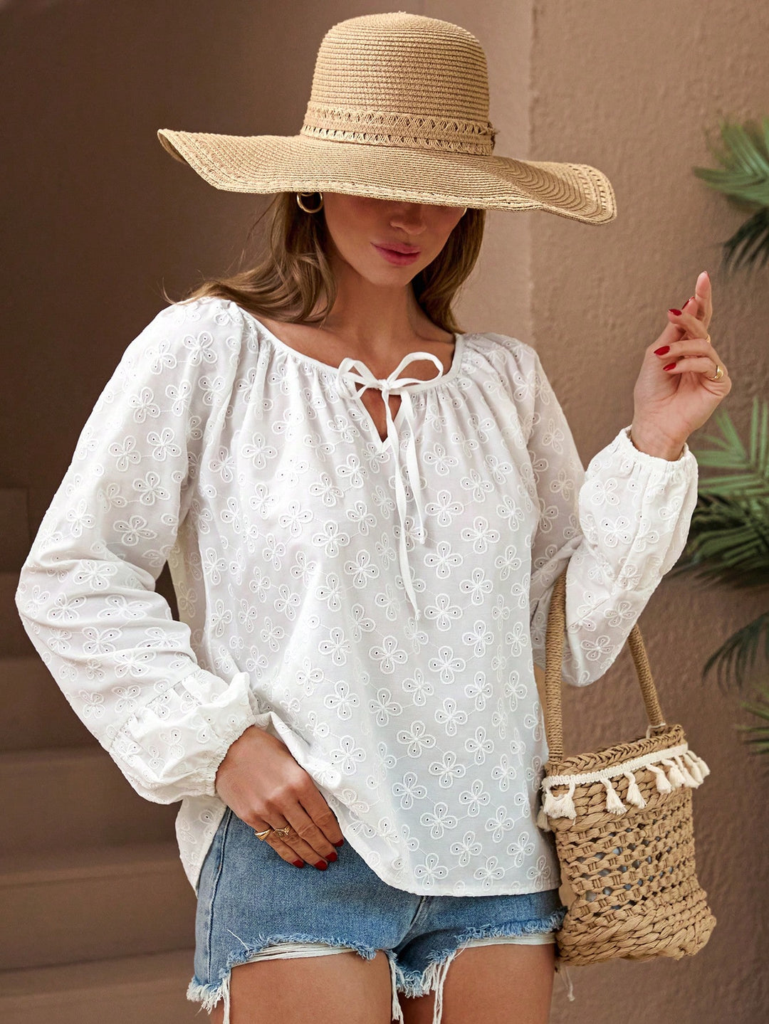 Bluza cu maneci lungi SHEIN, alb