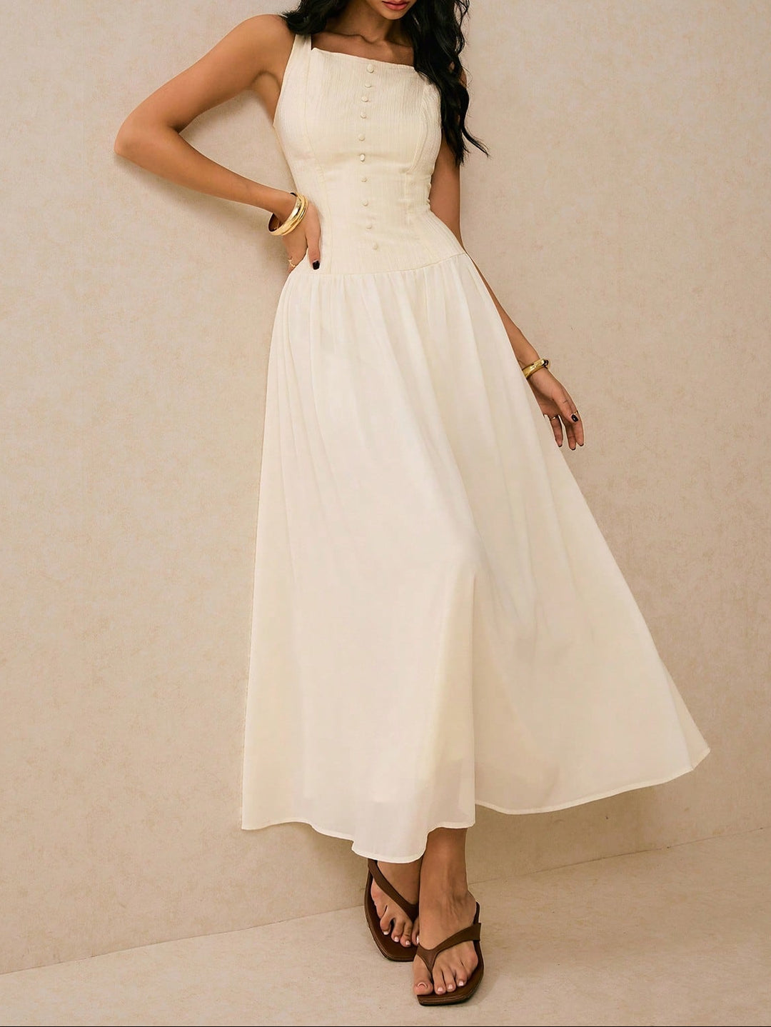 SHEIN maxi ruha, krém