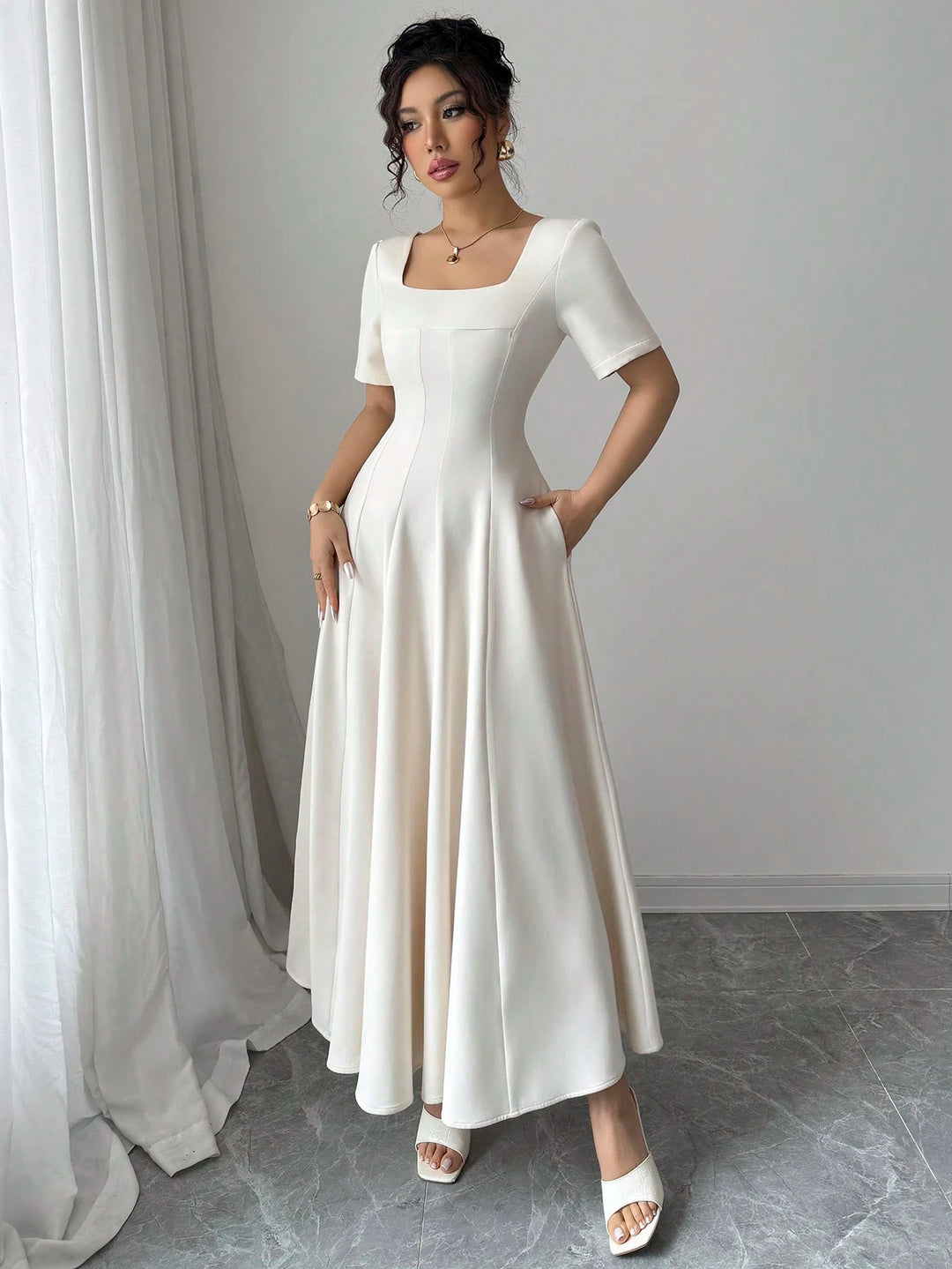 Rochie maxi SHEIN, crem