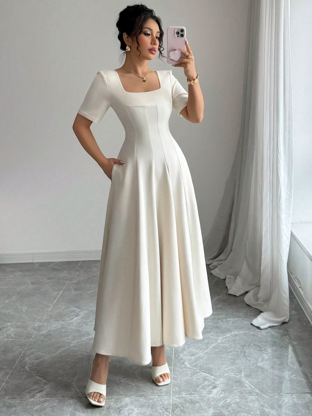Rochie maxi SHEIN, crem