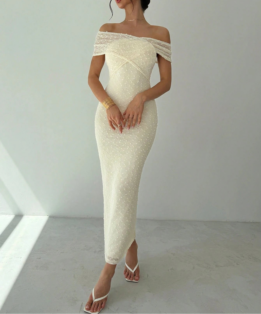 Rochie maxi SHEIN, crem