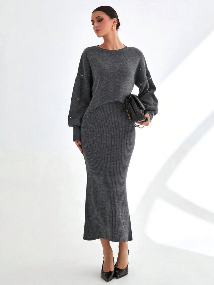 Set rochie și pulover SHEIN, gri