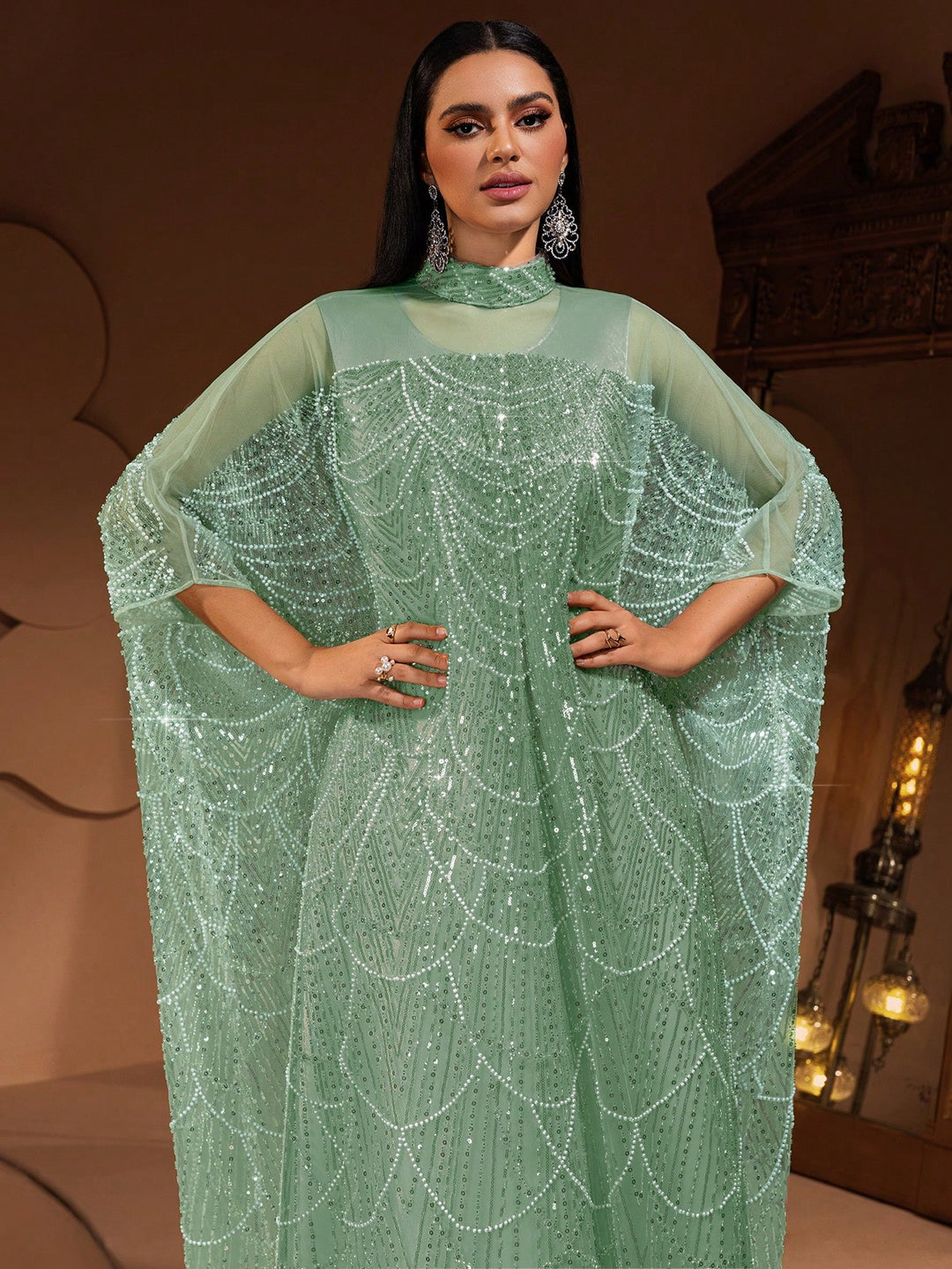 Set caftan și jalabiya SHEIN, verde